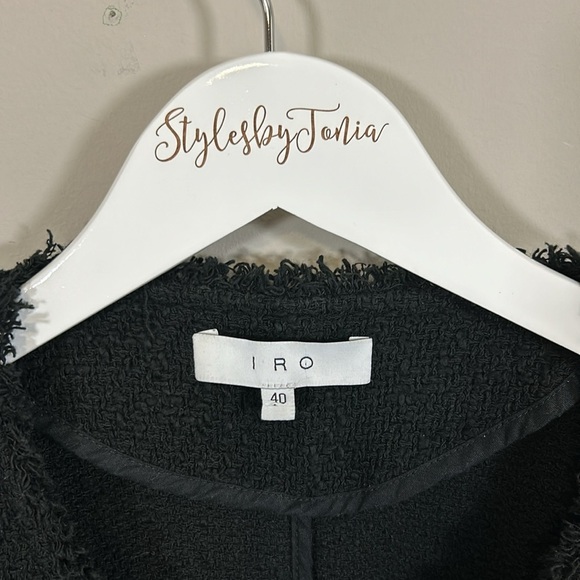 IRO Paris Agnette Black Boucle Jacket Button Down collarless Sz 40 US 8 - Picture 5 of 14